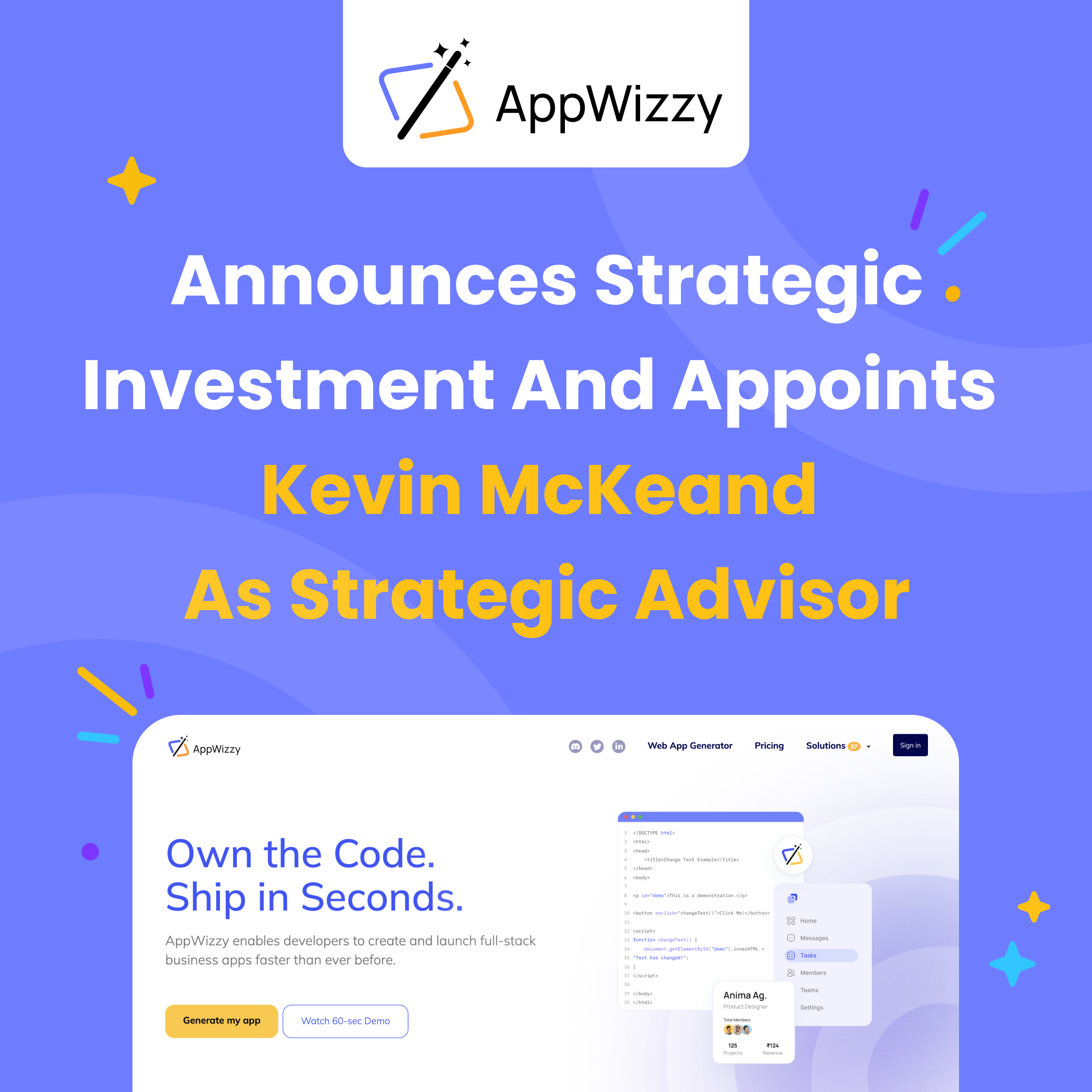AppWizzy Announces Strategic Investment and Appoints Kevin McKeand as Strategic Advisor